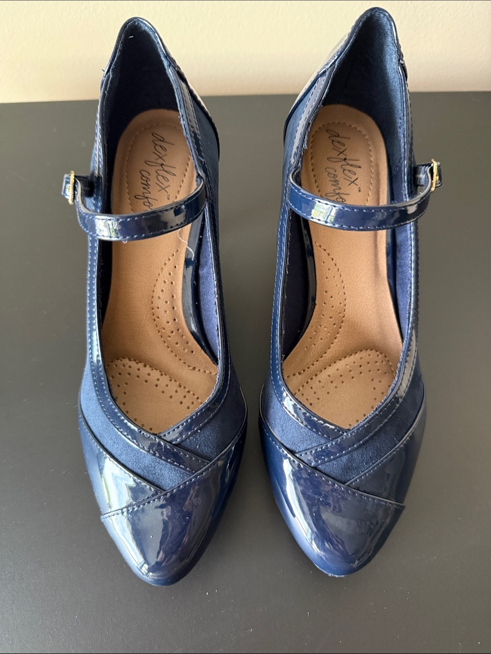 Dexflex Comfort Navy Patent Mary Jane Heels